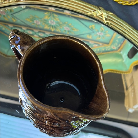 Vintage Mccoy Brown Ceramic Pitcher with Water Lily design - Picture 3 of 7